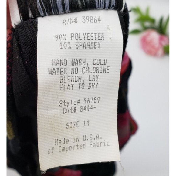 Vintage Los Angeles Woman Velvet Maxi Dress Size 14 Black Floral Faux Wrap - Picture 8 of 8